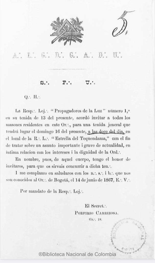 Carta patente original de la Logia Propagadores de la Luz N°1